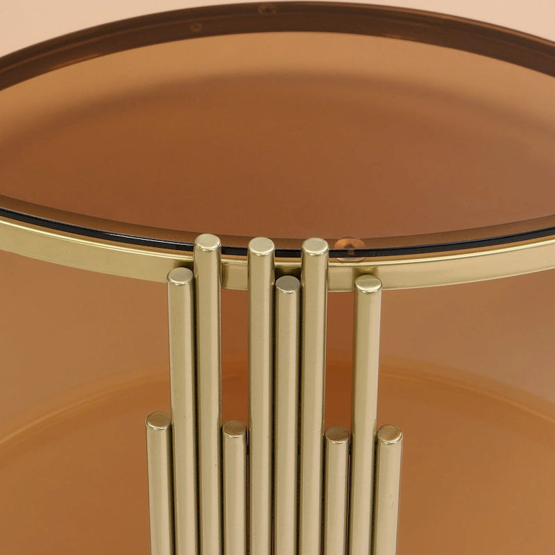 Tavolino da caffè in vetro temperato da 31,5" con design asimmetrico in metallo e ripiano inferiore