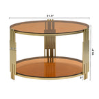 Tavolino da caffè in vetro temperato da 31,5" con design asimmetrico in metallo e ripiano inferiore