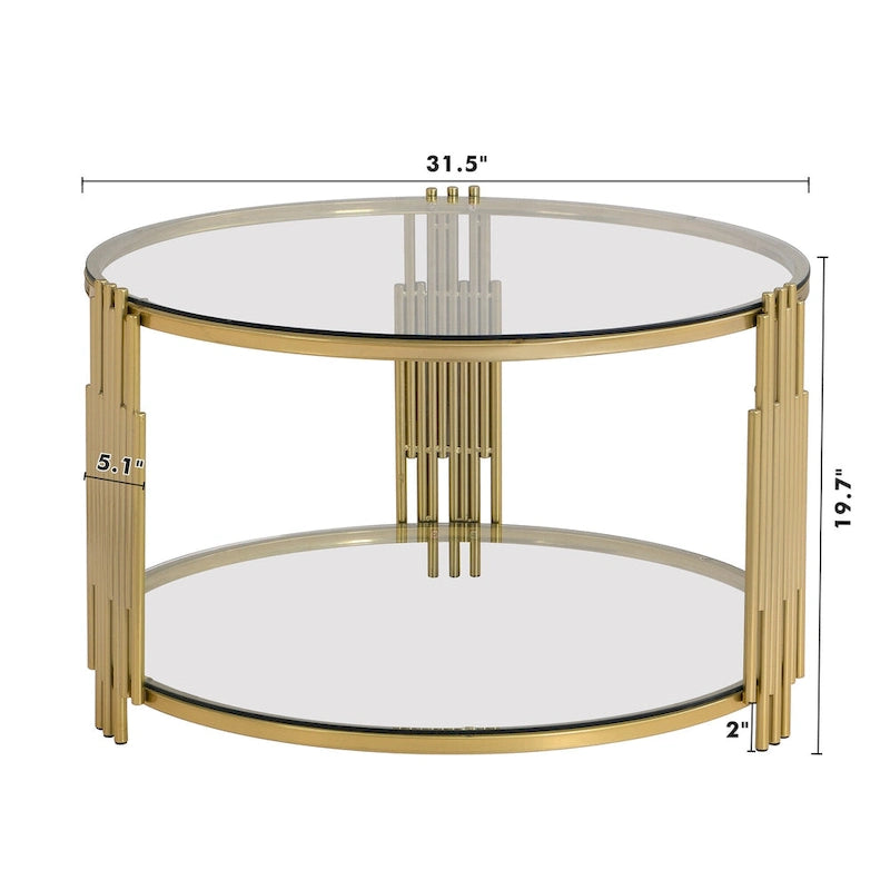 Tavolino da caffè in vetro temperato da 31,5" con design asimmetrico in metallo e ripiano inferiore