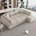 Divano componibile a U da 297 cm, 6 posti, oversize, beige, con letto estraibile