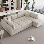 Divano componibile a U da 297 cm, 6 posti, oversize, beige, con letto estraibile