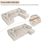 Divano componibile a U da 297 cm, 6 posti, oversize, beige, con letto estraibile