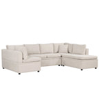 Divano componibile a U da 297 cm, 6 posti, oversize, beige, con letto estraibile