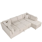 Divano componibile a U da 297 cm, 6 posti, oversize, beige, con letto estraibile
