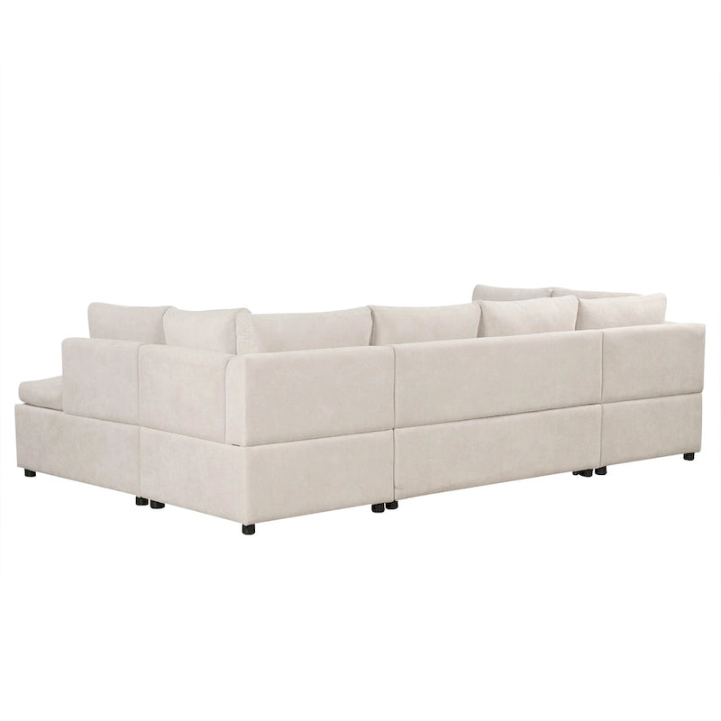 Divano componibile a U da 297 cm, 6 posti, oversize, beige, con letto estraibile