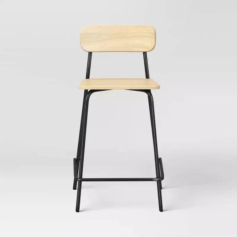 Set di 2 sgabelli da bancone in legno da 24" con base in metallo e poggiapiedi naturale - Room Essentials™