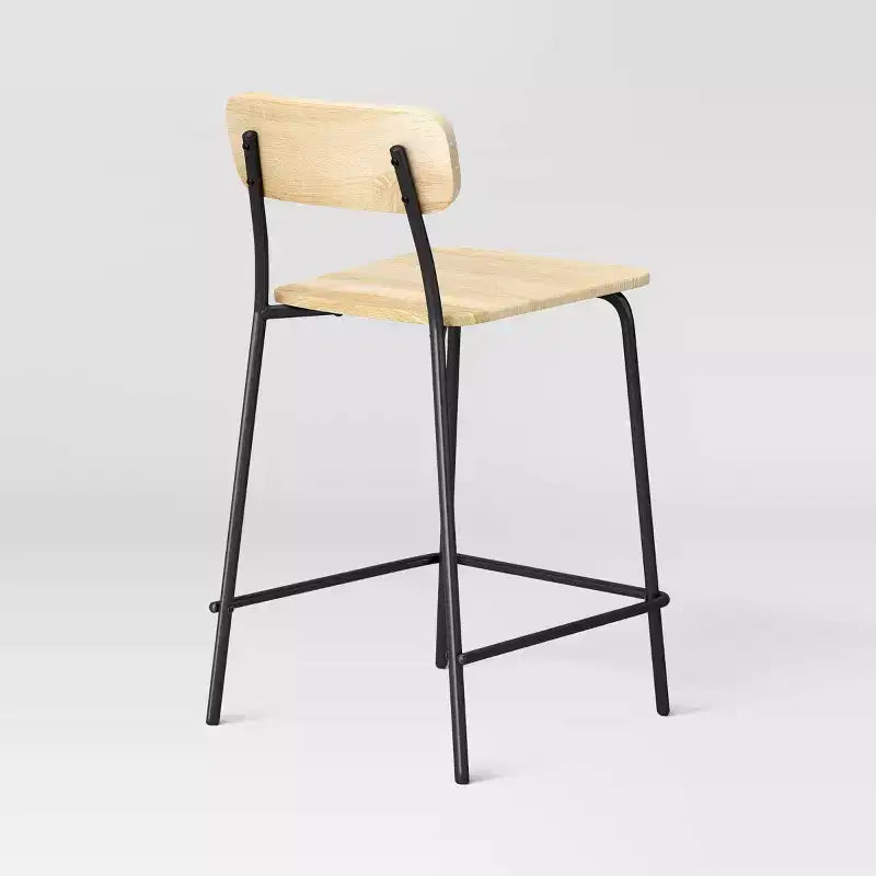 Set di 2 sgabelli da bancone in legno da 24" con base in metallo e poggiapiedi naturale - Room Essentials™