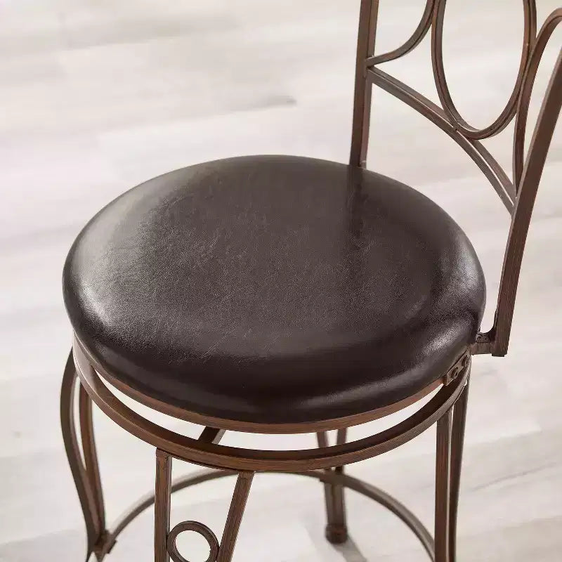 Sgabello da bar con schienale rotondo, altezza bancone, imbottito, girevole, 61 cm, in metallo/nero - Linon: Design elegante, seduta confortevole