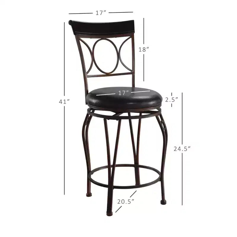 Sgabello da bar con schienale rotondo, altezza bancone, imbottito, girevole, 61 cm, in metallo/nero - Linon: Design elegante, seduta confortevole