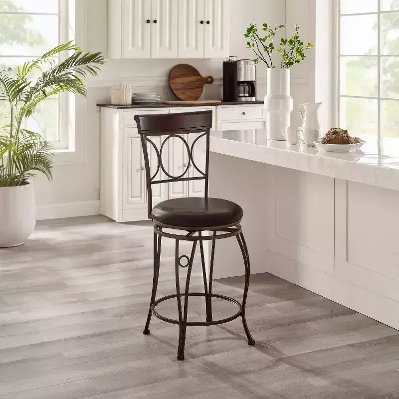 Sgabello da bar con schienale rotondo, altezza bancone, imbottito, girevole, 61 cm, in metallo/nero - Linon: Design elegante, seduta confortevole