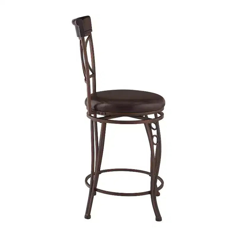 Sgabello da bar con schienale rotondo, altezza bancone, imbottito, girevole, 61 cm, in metallo/nero - Linon: Design elegante, seduta confortevole