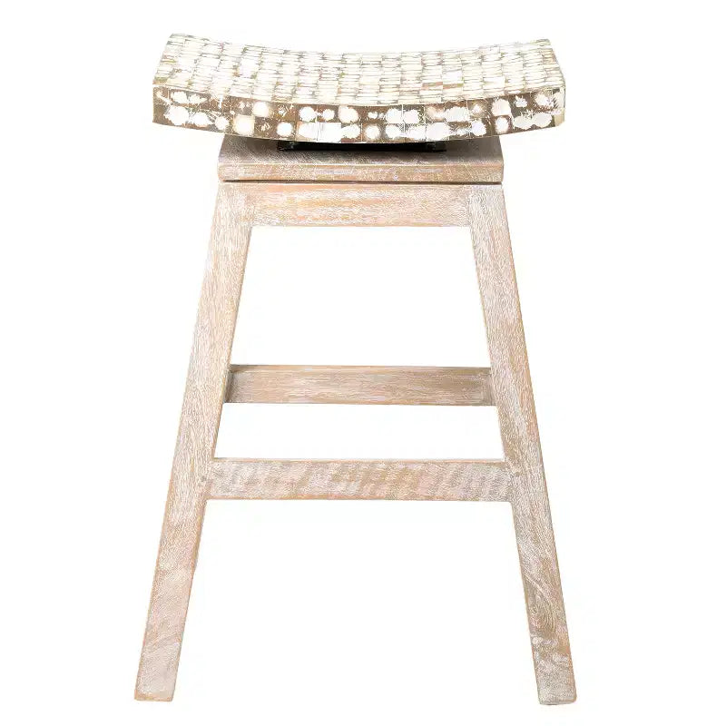 Sgabello da bar altezza bancone Carnation con intarsio in guscio di cocco da 24" marrone - East At Main: Base in legno di mango, nessun montaggio richiesto