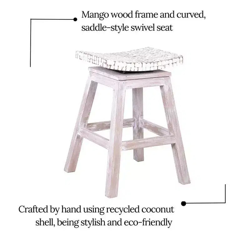 Sgabello da bar altezza bancone Carnation con intarsio in guscio di cocco da 24" marrone - East At Main: Base in legno di mango, nessun montaggio richiesto