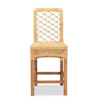 Sgabello da bar Bali & Pari Moscow in rattan e legno con altezza bancone, naturale/noce: stile bohémien, struttura in mango, nessun montaggio richiesto