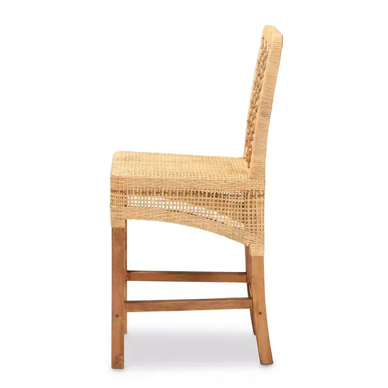 Sgabello da bar Bali & Pari Moscow in rattan e legno con altezza bancone, naturale/noce: stile bohémien, struttura in mango, nessun montaggio richiesto