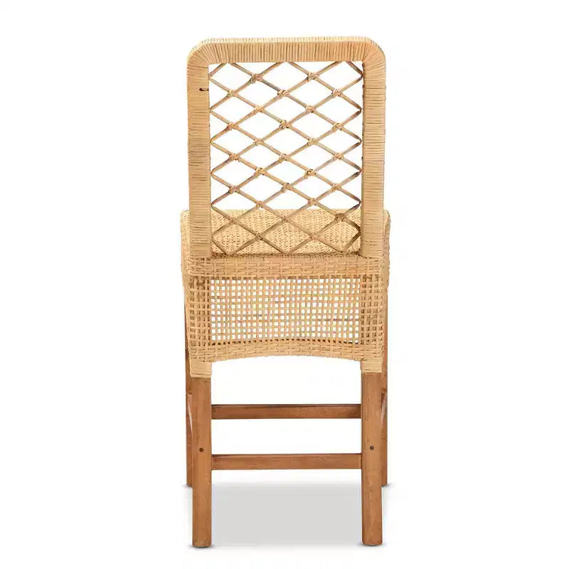 Sgabello da bar Bali & Pari Moscow in rattan e legno con altezza bancone, naturale/noce: stile bohémien, struttura in mango, nessun montaggio richiesto