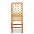 Sgabello da bar Bali & Pari Moscow in rattan e legno con altezza bancone, naturale/noce: stile bohémien, struttura in mango, nessun montaggio richiesto