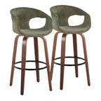 LumiSource Set of 2 Curva Barstools Walnut Wood/Green Fabric
