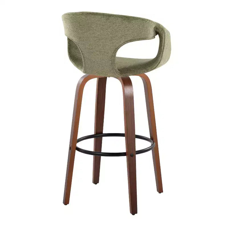 LumiSource Set di 2 Sgabelli da Bar Curva Legno Noce/Tessuto Verde
