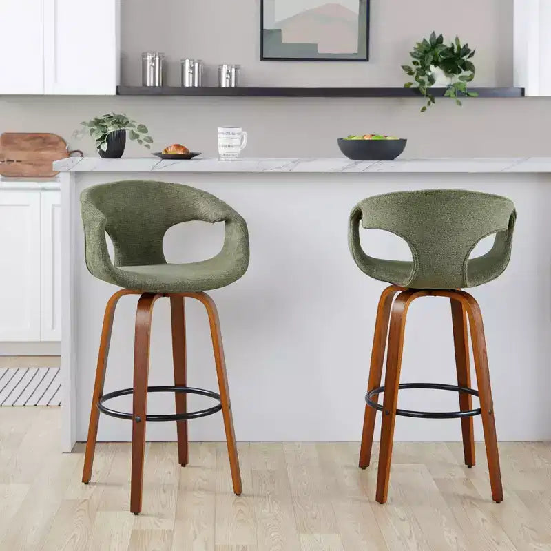 LumiSource Set di 2 Sgabelli da Bar Curva Legno Noce/Tessuto Verde