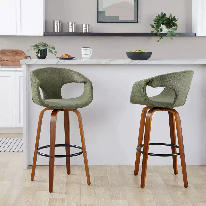 LumiSource Set di 2 Sgabelli da Bar Curva Legno Noce/Tessuto Verde