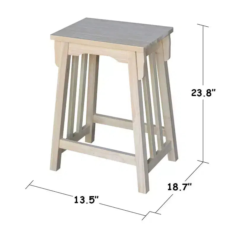 Sgabello da bar Mission altezza bancone 61 cm non rifinito - International Concepts: Legno di gomma massiccio, sedile rettangolare