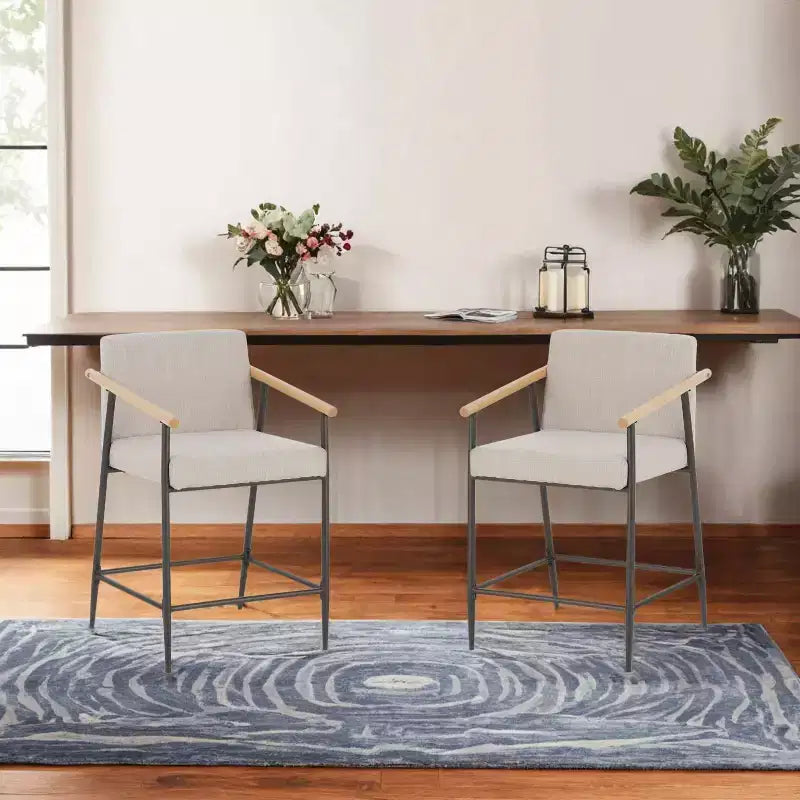 Christopher Knight Home, set di 2 sgabelli da bancone Ruby in stile Mid-Century moderno imbottiti con struttura in ferro, altezza bancone, Beige/Espresso