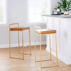 LumiSource Set di 3 sgabelli Fuji Stacker Acciaio oro/PU cammello