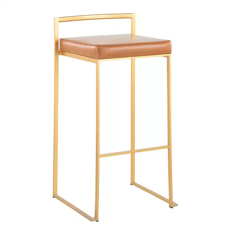 LumiSource Set di 3 sgabelli Fuji Stacker Acciaio oro/PU cammello