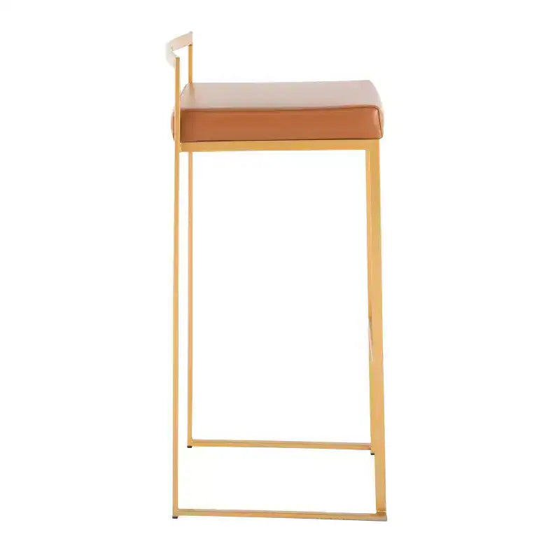 LumiSource Set di 3 sgabelli Fuji Stacker Acciaio oro/PU cammello