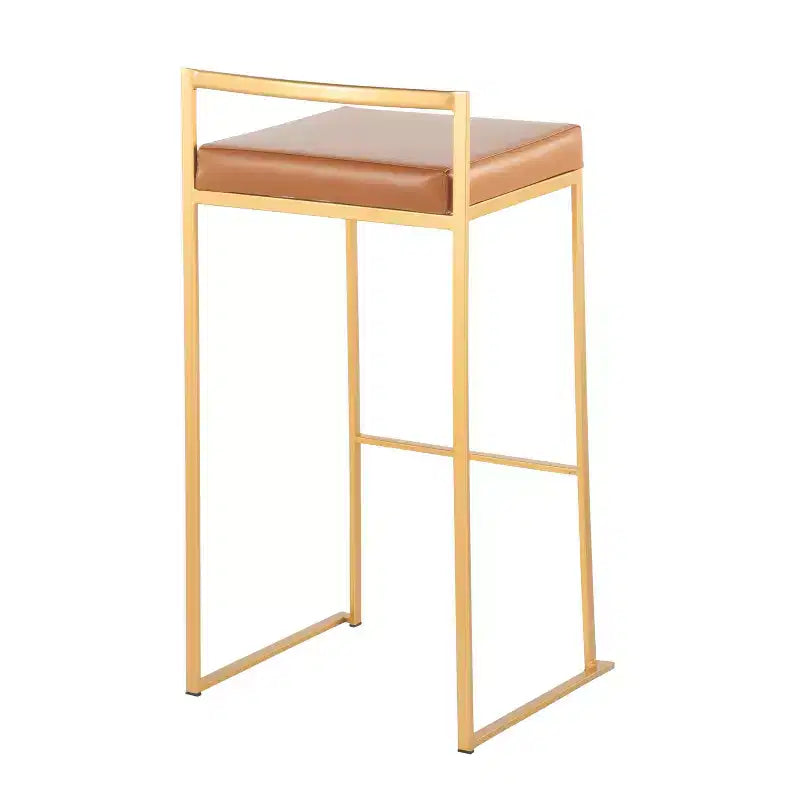 LumiSource Set di 3 sgabelli Fuji Stacker Acciaio oro/PU cammello