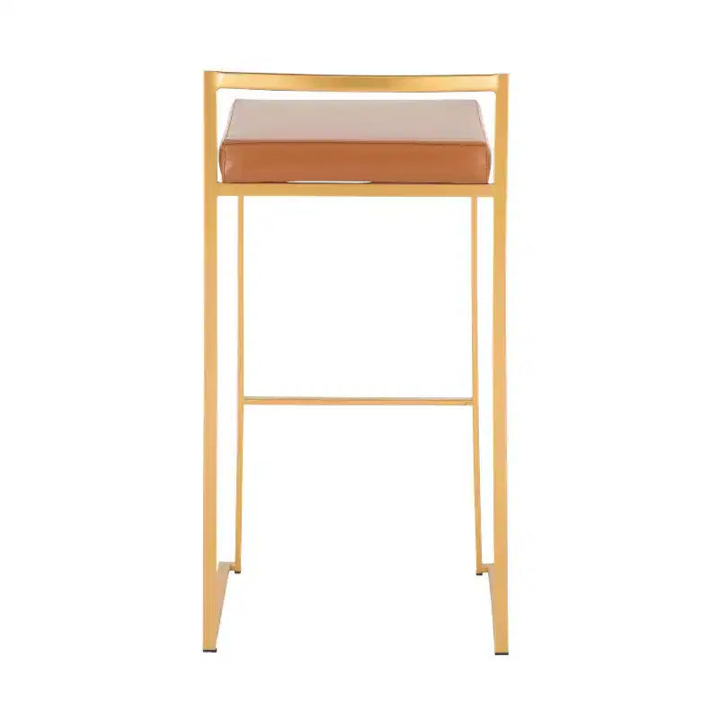 LumiSource Set di 3 sgabelli Fuji Stacker Acciaio oro/PU cammello