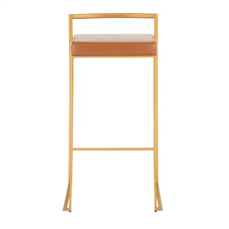 LumiSource Set di 3 sgabelli Fuji Stacker Acciaio oro/PU cammello