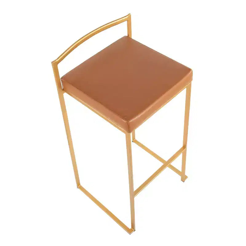 LumiSource Set di 3 sgabelli Fuji Stacker Acciaio oro/PU cammello