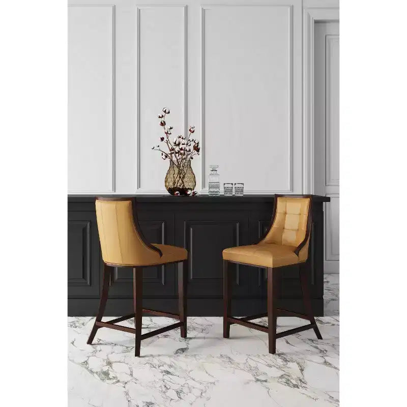 Manhattan Comfort Set di 2 Sgabelli da Bar Fifth Ave in Legno di Faggio Rivestiti Colore Cammello: Similpelle, Nessun Montaggio Richiesto