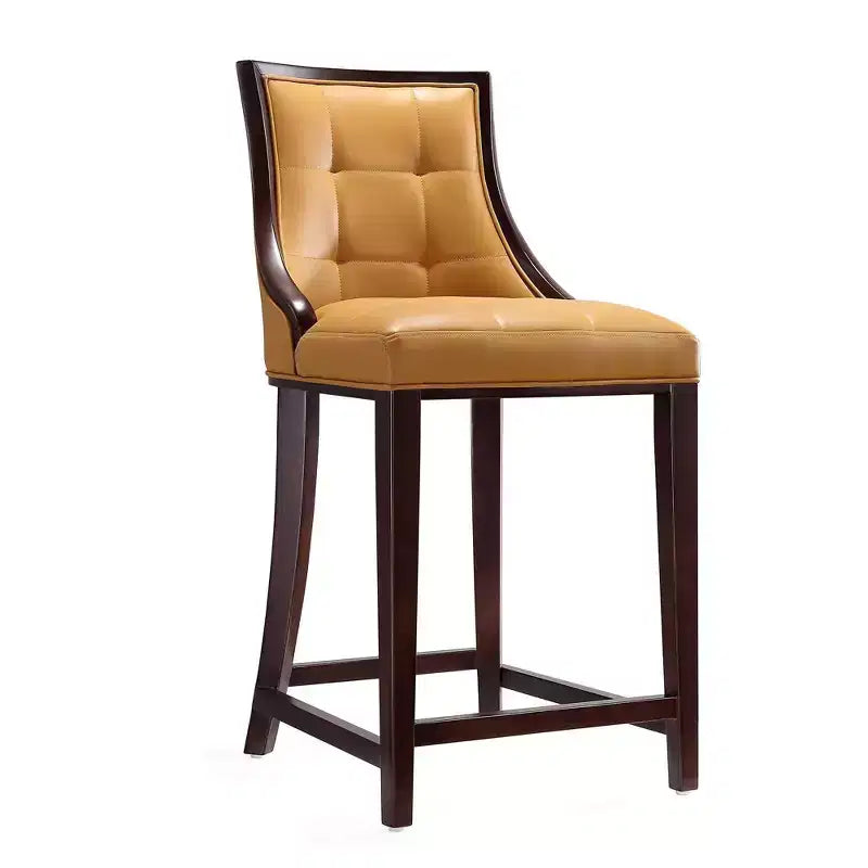 Manhattan Comfort Set di 2 Sgabelli da Bar Fifth Ave in Legno di Faggio Rivestiti Colore Cammello: Similpelle, Nessun Montaggio Richiesto