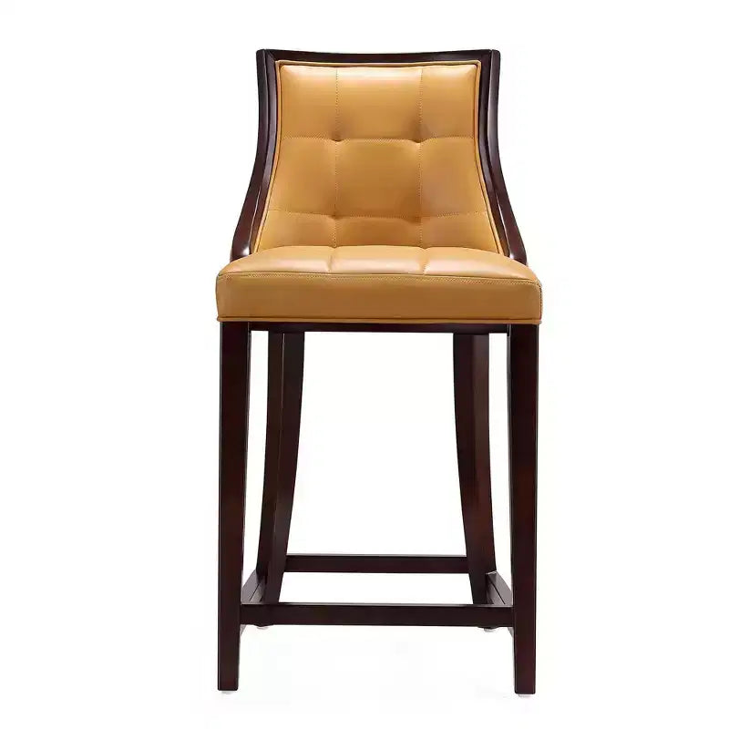 Manhattan Comfort Set di 2 Sgabelli da Bar Fifth Ave in Legno di Faggio Rivestiti Colore Cammello: Similpelle, Nessun Montaggio Richiesto