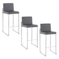 LumiSource Set of 3 Fuji High Back Barstools Stainless Steel/Gray PU
