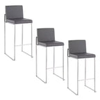 LumiSource Set of 3 Fuji High Back Barstools Stainless Steel/Gray PU