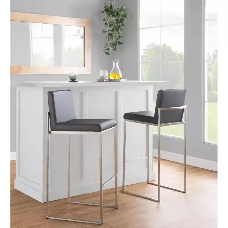 Set di 3 sgabelli da bar alti Fuji LumiSource in acciaio inossidabile/PU grigio