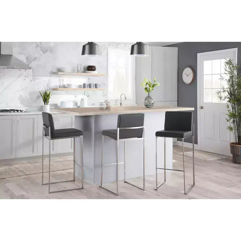 Set di 3 sgabelli da bar alti Fuji LumiSource in acciaio inossidabile/PU grigio