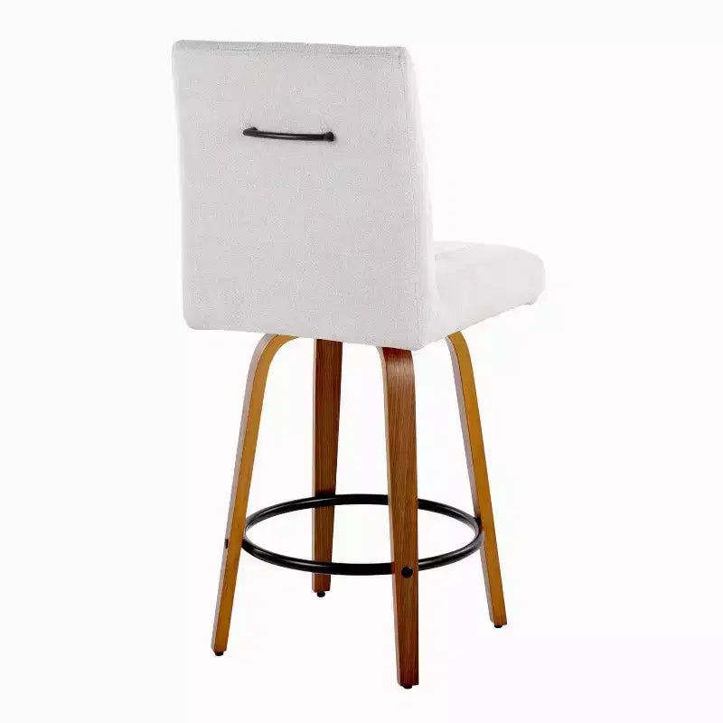 LumiSource Set di 2 Sgabelli da Bancone Hank Altezza Contatore Legno Noce/Tessuto Grigio Chiaro