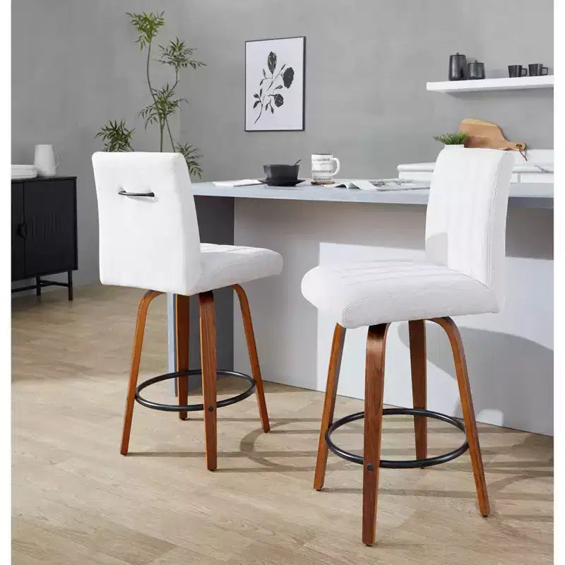 LumiSource Set di 2 Sgabelli da Bancone Hank Altezza Contatore Legno Noce/Tessuto Grigio Chiaro