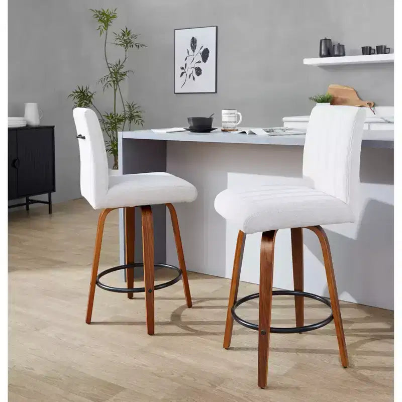 LumiSource Set di 2 Sgabelli da Bancone Hank Altezza Contatore Legno Noce/Tessuto Grigio Chiaro