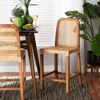 Sgabello da Bar Altezza Bancone Caspia in Legno e Rattan Naturale/Noce - bali & pari