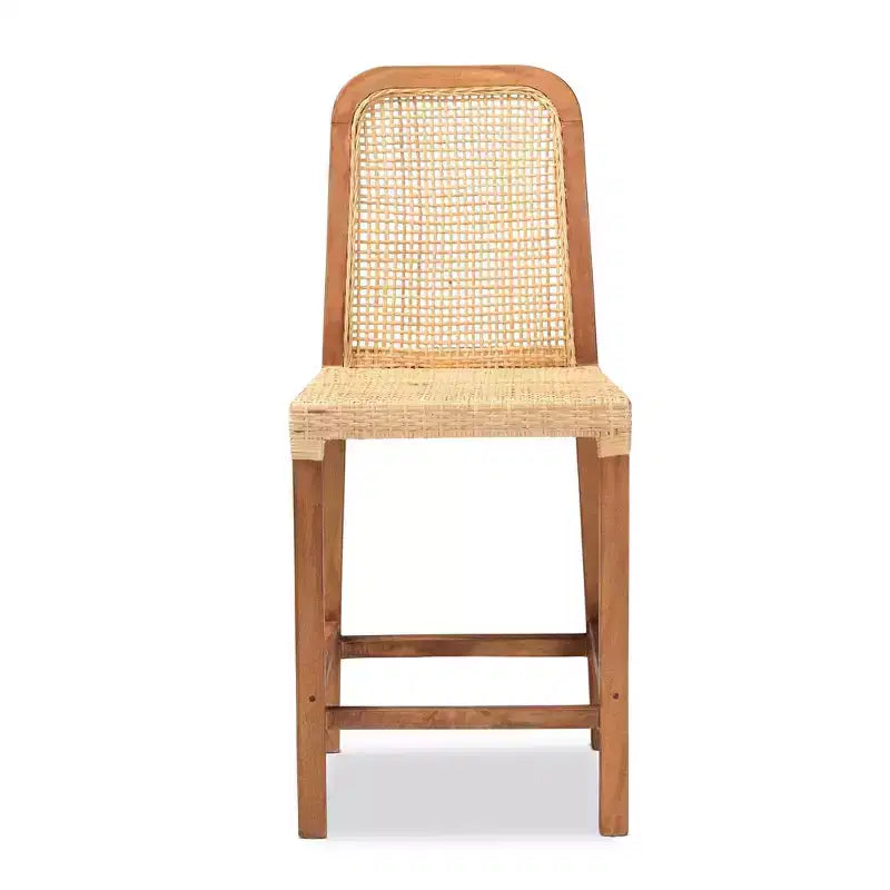 Sgabello da Bar Altezza Bancone Caspia in Legno e Rattan Naturale/Noce - bali & pari