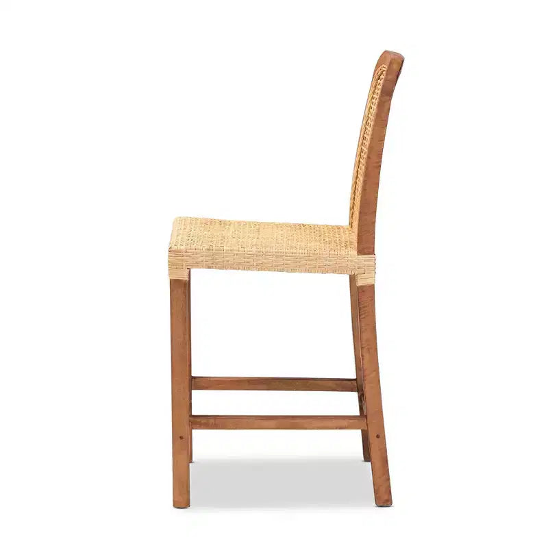 Sgabello da Bar Altezza Bancone Caspia in Legno e Rattan Naturale/Noce - bali & pari