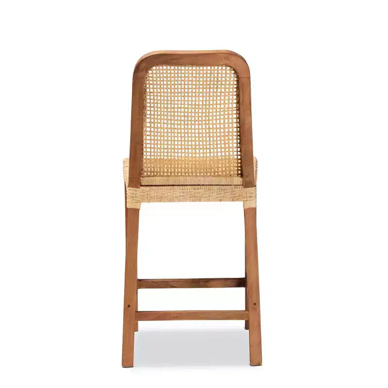Sgabello da Bar Altezza Bancone Caspia in Legno e Rattan Naturale/Noce - bali & pari