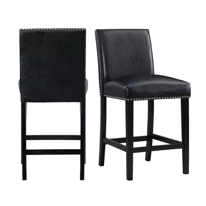 Set of 2 Pia Faux Leather Counter Height Barstool Set Black - Picket House Furnishings