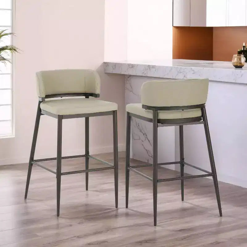 Christopher Knight Home Set di 2 Sgabelli da Bar Industriali Arya in Metallo e Pelle Aire Altezza Bancone Kaki